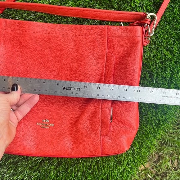 COACH PEBBLED LEATHER CROSSBODY HANDBAG PURSE GENUINE DEEP ORANGE GUC - Picture 7 of 15